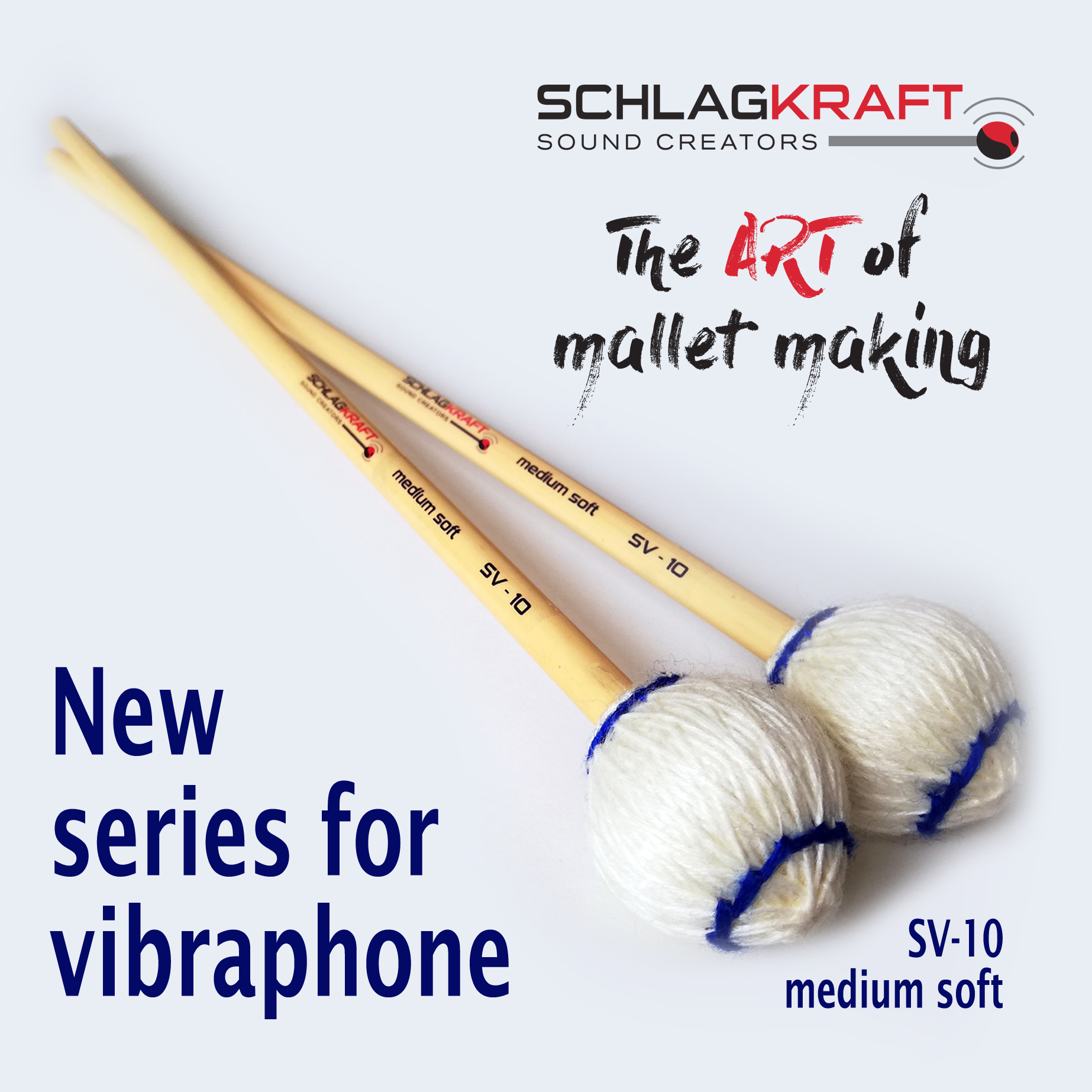 Schlagkraft vibraphone mallets, medium hard, white with blue thread, rattan rod SV-10 - Image 2