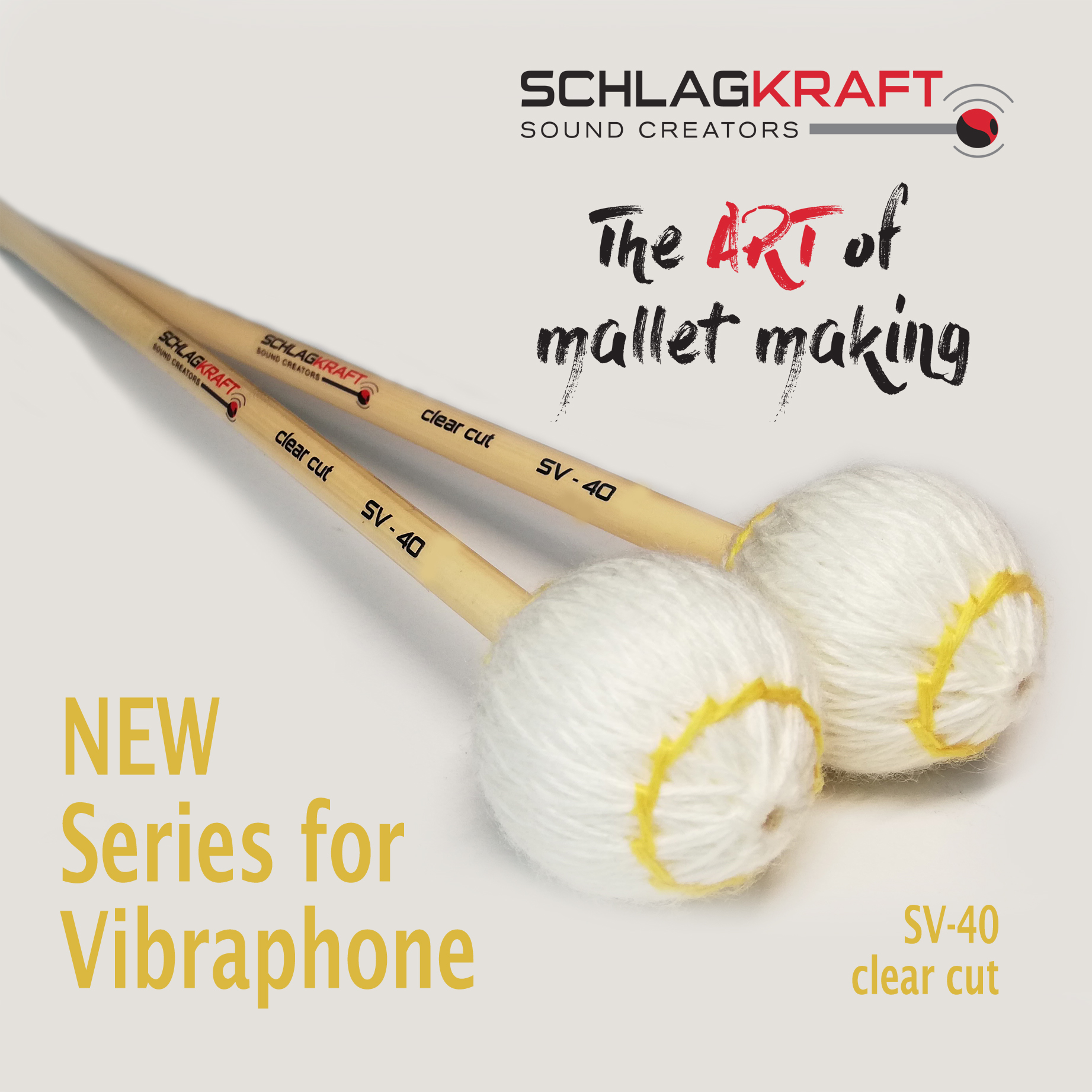 Schlagkraft vibraphone mallets, clear yellow, rattan rod SCHK-SV40 - Image 2